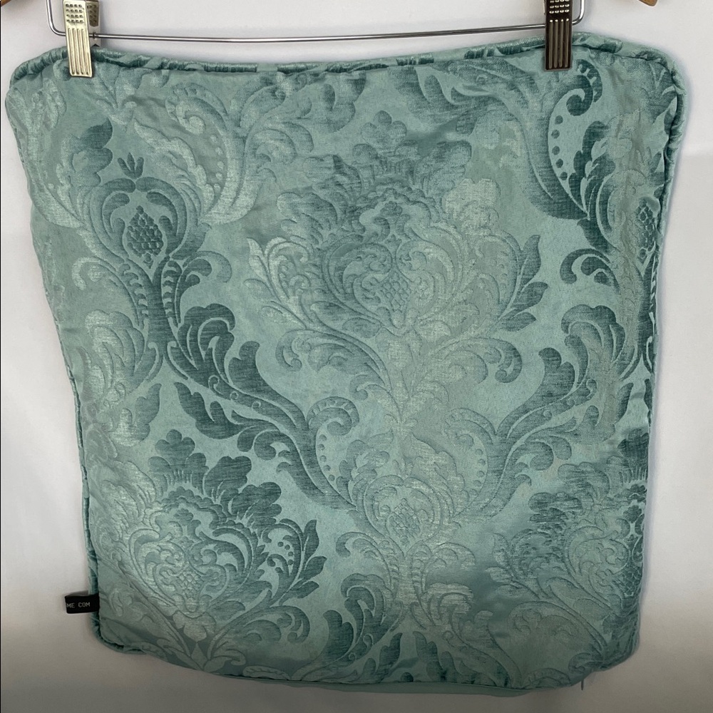 Two Rodeo Home Velvet Damask Pillow Covers in Seagrass 18x18